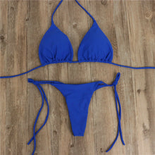 Load image into Gallery viewer, Women Tie Sexy Thong Bikini Set Side Swimsuit Bandage Style Brazilian Swimwear Split Strap Adjustable Solid Female Swimsuit Set
