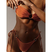Load image into Gallery viewer, Solid Color Bikinis Push Up Swimwear Women Halter Bikini Set Shiny Swimsuit Push Up Bathing Suits Bandage Beachwear Thong