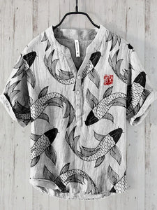 Spring Summer Men's & Women's Casual Hawaiian Fish Print Shirts - Trendy Tops