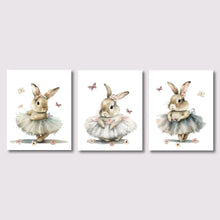 Load image into Gallery viewer, 3pcs Cute Ballerina Bunny Ballet Canvas Posters Woodland Animal Print Painting Girls Room Decor Rabbit Wall Art Nursery Decor