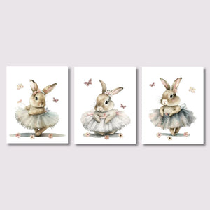 3pcs Cute Ballerina Bunny Ballet Canvas Posters Woodland Animal Print Painting Girls Room Decor Rabbit Wall Art Nursery Decor