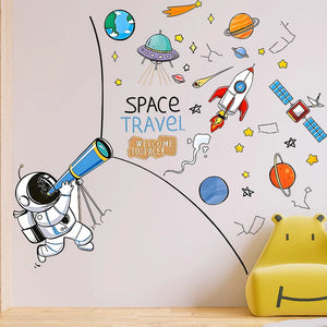 Astronaut Planet Wall Sticker Space Theme Kids Room Self-Adhesive Decor