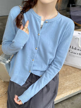 Load image into Gallery viewer, Solid Color Knitted for Women Cardigan Korean Single Breasted Long Sleeve Jumper Woman Round Neck All Match Cardigans Outwear