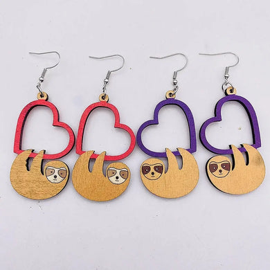 Wooden Heart-shaped Hollow Out Printed Earrings Valentine's Day Gift Fashion Jewelry