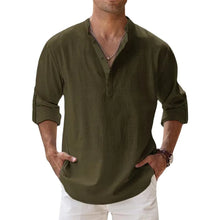 Load image into Gallery viewer, Men&#39;s Casual Cotton Linen Henley Beach Shirts - Lightweight Long Sleeve Hawaiian Tee