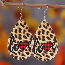 Load image into Gallery viewer, Valentine&#39;s Day Leopard Plaid Heart Love Letter Waterdrop PU Leather Earrings