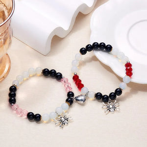 2 Pcs Halloween Spider Couple Bracelets - Magnetic Heart Matching Crystal Bangles