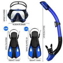 Load image into Gallery viewer, Mask Fin Snorkel Set Snorkel Gear for Adult Panoramic View Snorkel Mask Adjustable Dive Flipper Dry Top Snorkel and Travel Bag