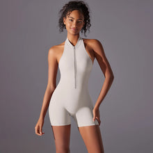 Load image into Gallery viewer, Half Zipper Women Bodysuits Gym Push Up Workout Clothes Backless Scrunch Fitness Sports Yoga Bodysuit Sleeveles Fitness Jumpsuit