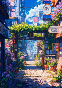 Japanese Street Scenery Sakura Architecture Canvas Posters and Prints Wall Art Paintings Mural for Modern Living Room Home Decor