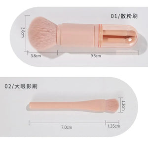 4-in-1 Travel Makeup Brushes Set - Retractable Kabuki & 3 Small Eye Brushes