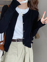 Load image into Gallery viewer, Solid Color Knitted for Women Cardigan Korean Single Breasted Long Sleeve Jumper Woman Round Neck All Match Cardigans Outwear
