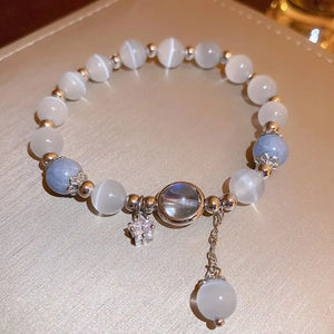 Blue Opal Stone Bracelet - Shiny Crystal Moon Star Bangle for Women Girls