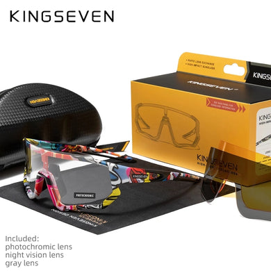 KINGSEVEN Photochromic Cycling Sunglasses UV Protection Fishing Bike Sport Eyewear
