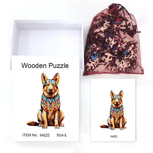 Wooden Dog Jigsaw Puzzle - Unique Gift Box, Irregular Animal Shape, Personalized Family Fun