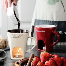 Load image into Gallery viewer, 130ml Chocolate Fondue Cup European Candle Cup Ceramic Mug Heating Food Cheese Creative Coffee Mug With Fork Christmas Party