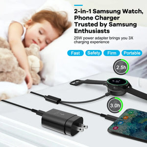 2-in-1 USB C Charger Cable for Samsung Galaxy Watch6/5/4 & S23 Ultra