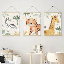 Load image into Gallery viewer, Customized Baby Name Poster Jungle Animals Lion Zebra Elephant Canvas Painting Kis Bedroom Wall Art Print Pictures Nursery Decor