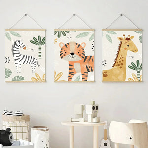 Customized Baby Name Poster Jungle Animals Lion Zebra Elephant Canvas Painting Kis Bedroom Wall Art Print Pictures Nursery Decor