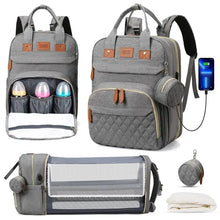 Load image into Gallery viewer, 3 In 1 Diaper Bag Backpack Foldable Baby Bed Waterproof Travel Bag with USB Charge Diaper Bag Backpack with Changing Bed 3 types