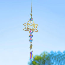 Load image into Gallery viewer, Metal Lotus Crystal Suncatcher Handmade Wind Chime Garden Pendant Decoration