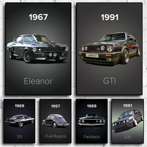 Scandinavian Vintage Car Canvas - Retro Print, Home Wall Art