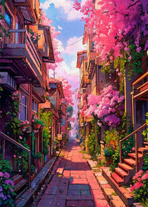 Japanese Street Scenery Sakura Architecture Canvas Posters and Prints Wall Art Paintings Mural for Modern Living Room Home Decor