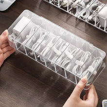 Load image into Gallery viewer, The transparent plastic Data Cable Storage Box household cable MobilePhone Charger Charging Cable Finishing Box Divided Grid Box