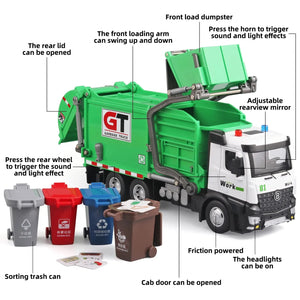 Friction Powered Garbage Truck Toy with Lights and Sounds