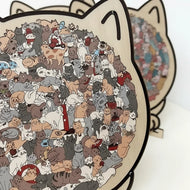 135Piece Morandi-Colored Cat Shaped Wooden Jigsaw Puzzles Cartoon Big Mouth Cat Creative Animal Shape Christmas Gifts Home Decor