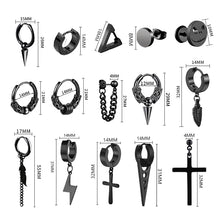 Load image into Gallery viewer, 1 Pairs Punk Stainless Steel Stud Earrings Black Earrings Set For Men Women Vintage Hip Hop Piercing Ear Jewelry
