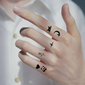 10pcs Waterproof Temporary Tattoo Stickers - Love, Moon, Sun, Skull, Planet, Wrist Tattoos