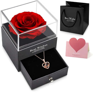 Zircon Heart Necklace Gift Set with Eternal Flower Box for Mother’s Day