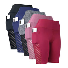 Load image into Gallery viewer, Women Sport Yoga Shorts Knee Length Pants Fitness High Waist Hip Lift Running Yoga Side Pockets Tights Quick Dry Gym Sportswear