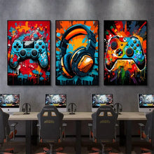 Load image into Gallery viewer, Gaming Graffiti Gamepad Earphone Funny Wall Art Canvas Poster Gamer Room Wall Decor Prints Modern Living Room Posters