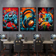 Load image into Gallery viewer, Gaming Graffiti Gamepad Earphone Funny Wall Art Canvas Poster Gamer Room Wall Decor Prints Modern Living Room Posters