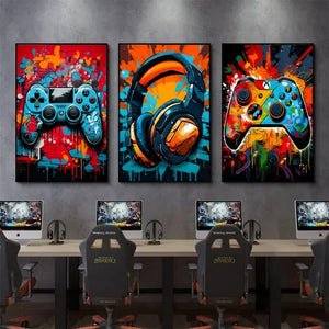 Gaming Graffiti Gamepad Earphone Funny Wall Art Canvas Poster Gamer Room Wall Decor Prints Modern Living Room Posters