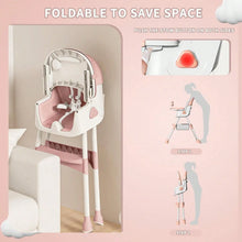 Load image into Gallery viewer, Baby High Chair 3 in 1, Foldable and Adjustable High Chair Babies with Removable Tray, Safety Belt, Footrest and Wheels