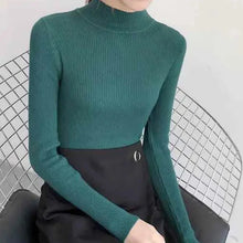 Load image into Gallery viewer, Autumn Winter Mock Neck Women Sweater Vintage Basic Solid Knitted Tops Casual Slim Pullover Korean Sweaters Simple Chic Jumpers