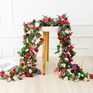 2.5m 1.8m Artificial Rose Flower Vine Garland Silk White Pink Wedding Decoration