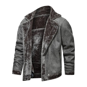 New Men's PU Leather Jacket Winter Fleece Slim Military Casual Motorcycle Coat