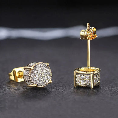 Fashion Gold Round Stud Earrings - Shiny Rhinestone Jewelry