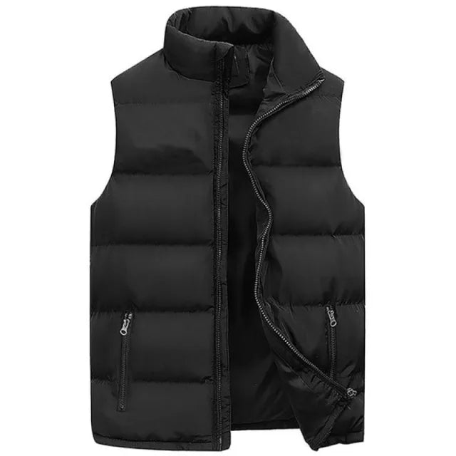 Men’s Warm Vest Jacket – Waterproof Sleeveless Winter Coat with Zipper & Stand-up Collar