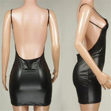 Load image into Gallery viewer, Sexy Faux Leather Dress Backless Club Party Short Dress Solid Black Wet Look Latex Bodycon Push Up Bra Mini Micro Dress