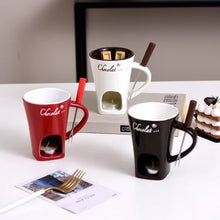 Load image into Gallery viewer, 130ml Chocolate Fondue Cup European Candle Cup Ceramic Mug Heating Food Cheese Creative Coffee Mug With Fork Christmas Party