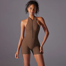 Load image into Gallery viewer, Half Zipper Women Bodysuits Gym Push Up Workout Clothes Backless Scrunch Fitness Sports Yoga Bodysuit Sleeveles Fitness Jumpsuit