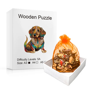 Wooden Carving Dog Puzzle - Round Animal Jigsaw, Super Hard Adult Toy