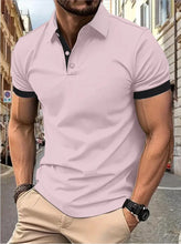 Load image into Gallery viewer, Men's short sleeve color matching fashion with men's lapel short sleeve
