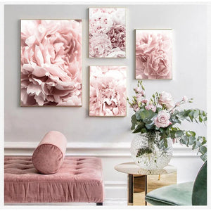 Scandinavian Pink Floral Canvas Print Home Decor Gift