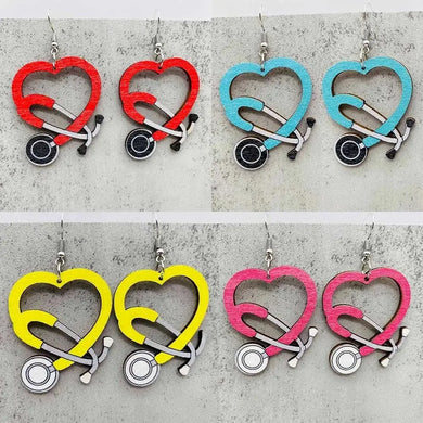 Medical Stethoscope Wooden Earrings Nurse Day Doctor Jewelry Accessories